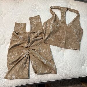 LiCi Fit Tan Marble Sports Bra & Leggings Set